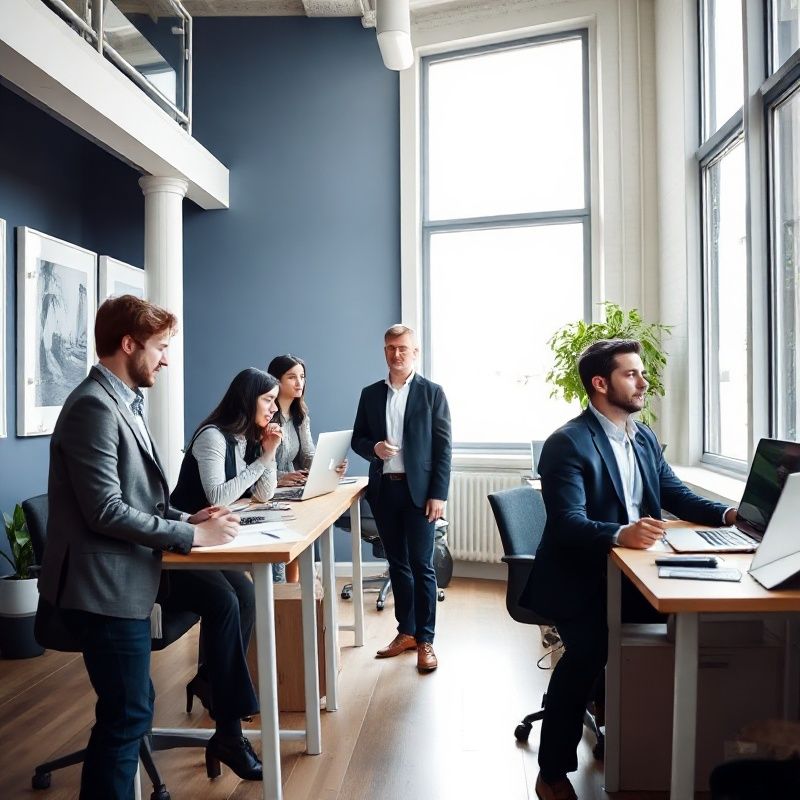 Das siebenköpfige Team von Study Net Work in ihrem Düsseldorfer Büro